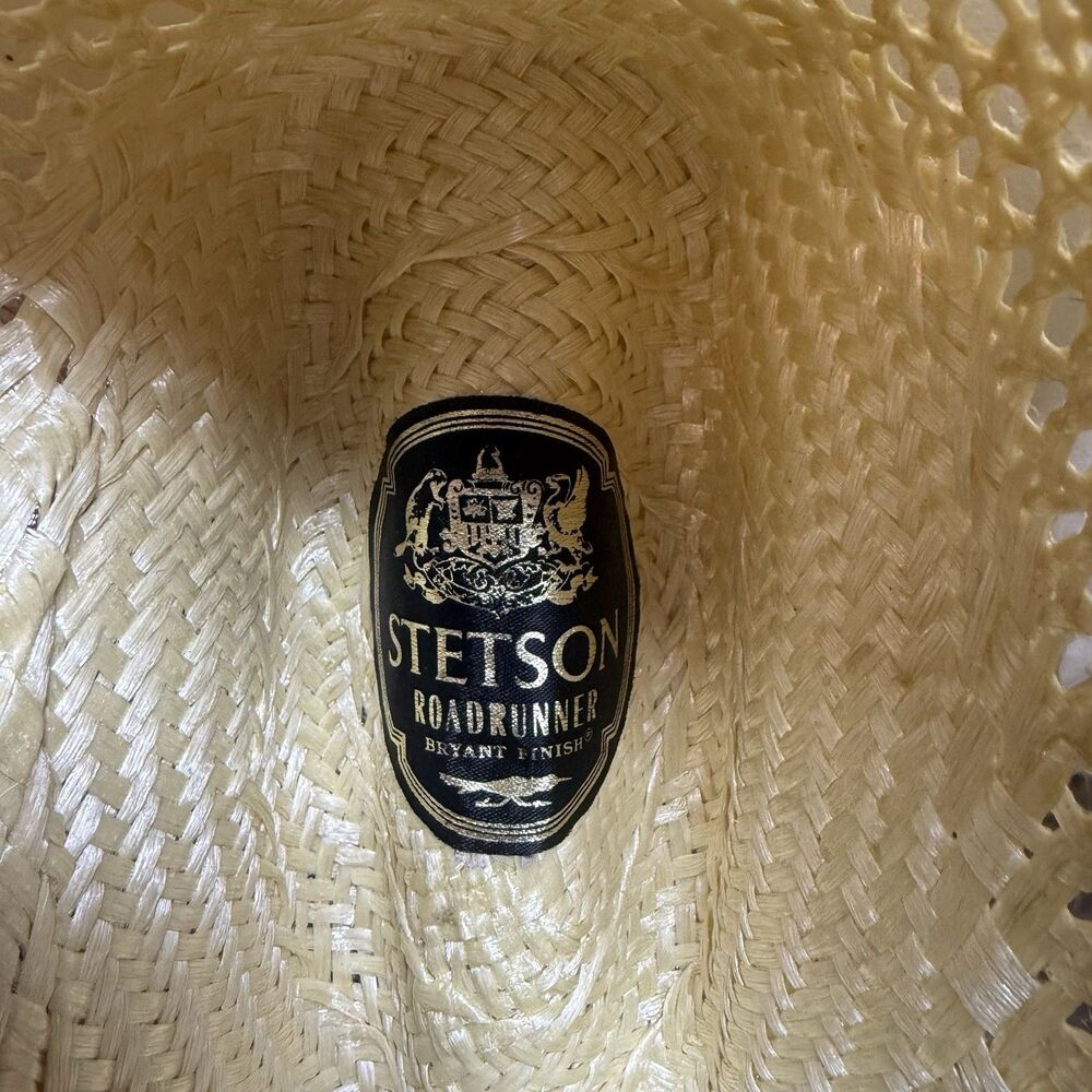Stetson Roadrunner Bryant Finish Straw Western Cowboy Hat Sz 7 1/4 Vintage - Picture 8 of 10